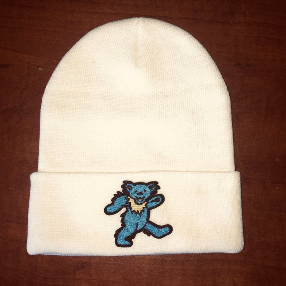 Grateful Dead Blue Dancing Bear White Beanie
